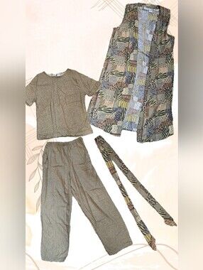 Vintage 90s DB Line 3 Piece Rayon Set | Safari Animal Print Duster Vest | Boho W